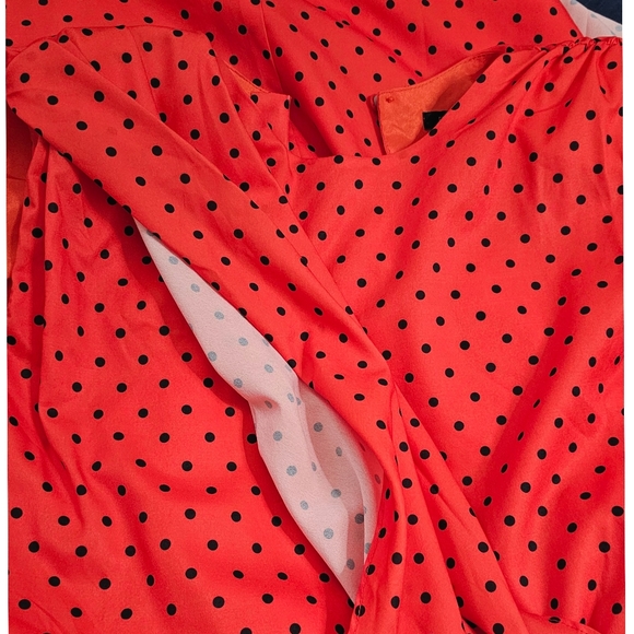 Retro Floryday Red & Black Polka Dot Waist Gathered Open back Sheath Dress - Picture 9 of 9